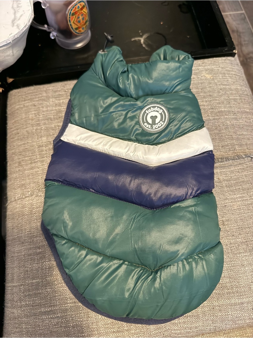 Dog Puffer Jacket - Green & Navy XS
